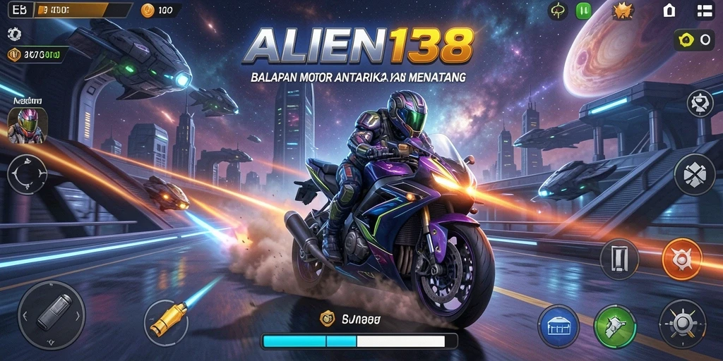 Screenshot gameplay <strong>ALIEN138</strong> yang menampilkan aksi balapan motor yang mendebarkan.