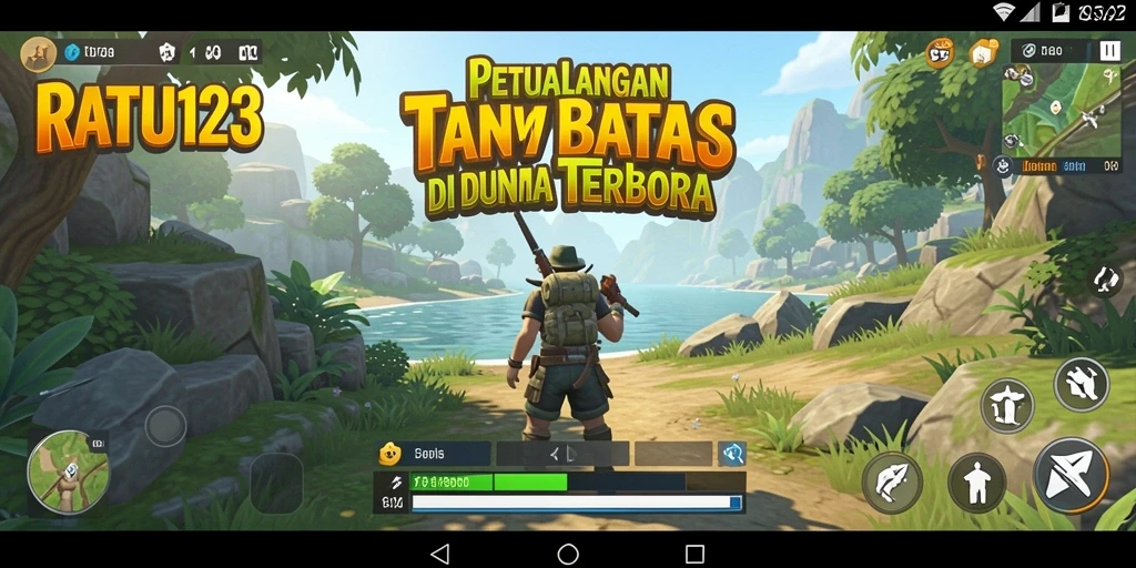 Screenshot gameplay RATU123 menunjukkan petualangan di dunia terbuka.