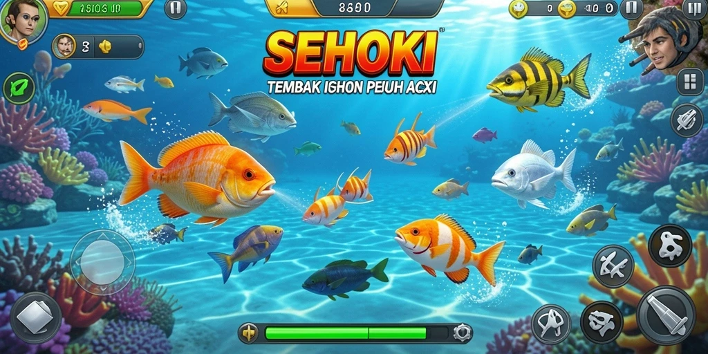 Tampilan gameplay seru SEHOKI menembak ikan.